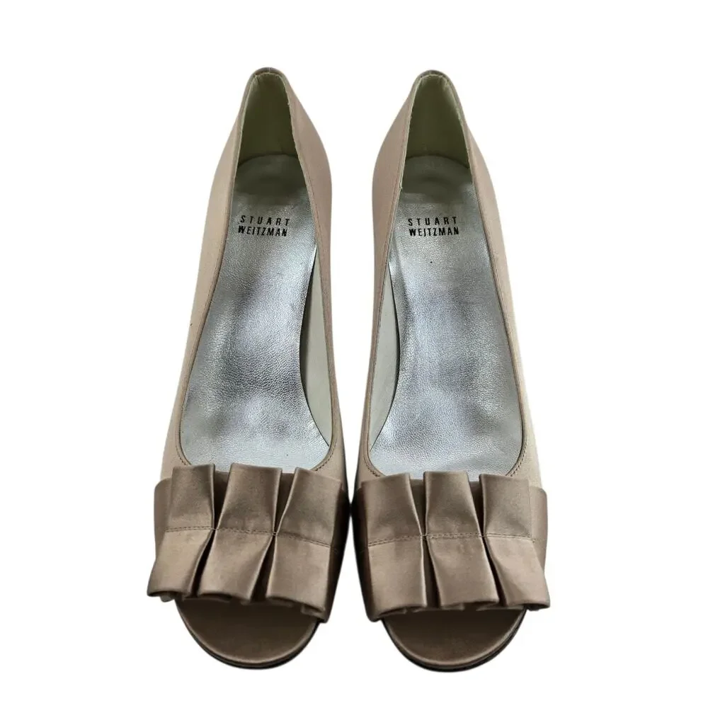 Stuart Weitzman Heels Womens 9 M Gigi Ritz Taupe Beige Satin Peep Toe‎ Formal